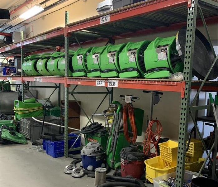 stacked equipment at servpro warehouse